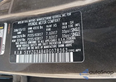 2011 Hyundai Santa Fe Gls from USA, damaged, VIN 5XYZG3AB4BG078363